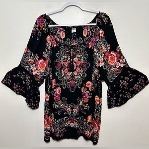 Bila Bohemian Bell Sleeve Floral Tunic Womens Size XXL